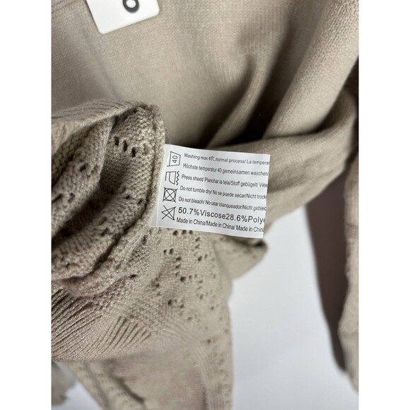 Zeagood Women XL Khaki Eyelet Sweater V-Neck Drop Shoulder Dressy Knit Top - Picture 3 of 4